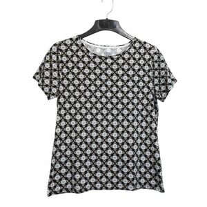Croft Barrow Top Womens M Black Multi Short Sleeve Geometric‎ Print Classic Tee